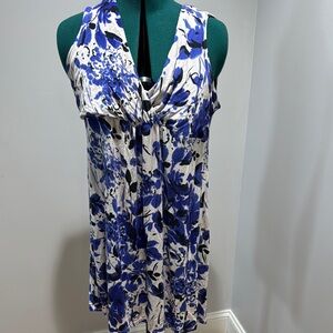 Floral Blue and White Sleeveless Dress